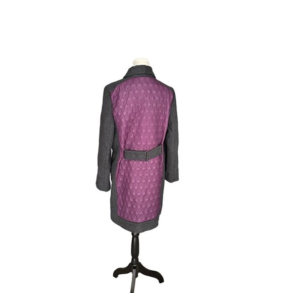 Per Se By Carlisle Quilted Coat Size 10 Purple & Gray Long Sleeve Button Closure - Picture 12 of 14